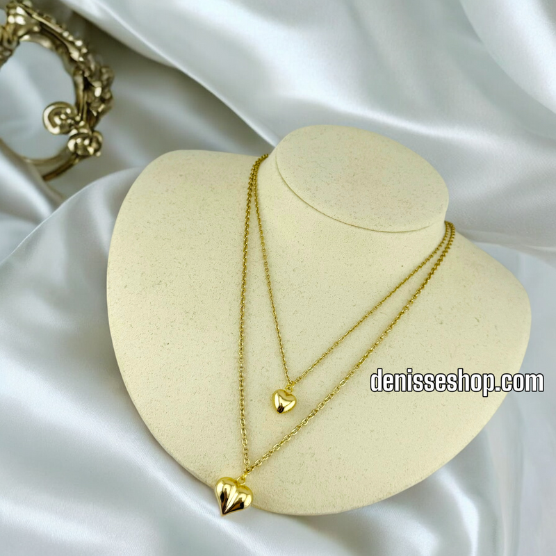 14K / WOMEN DOUBLE HEART/CHAIN NECKLACE N112