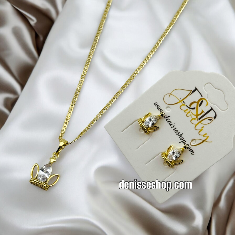 14K WOMAN/GIRL CROWN NECKLACE SET N162