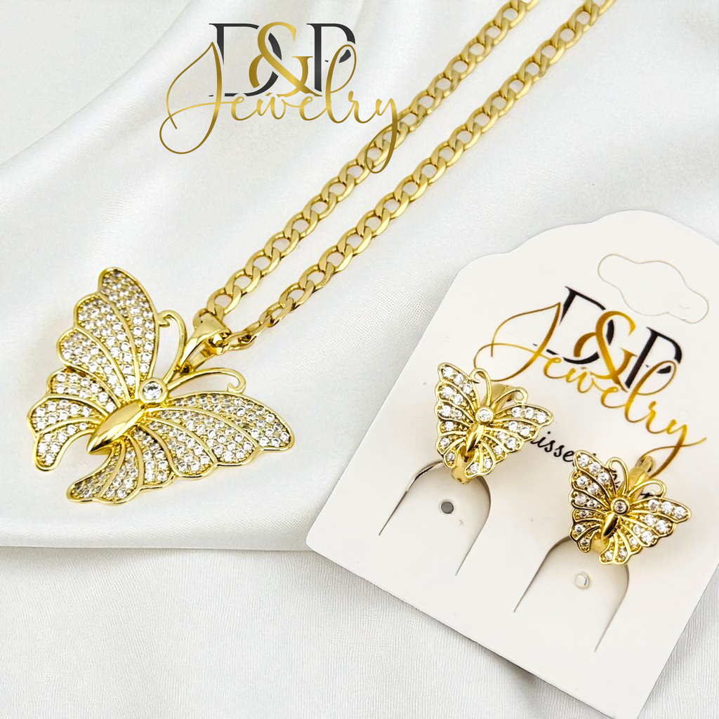 14K GOLD /BLING BUTTERFLY NECKLACE SET N296 – D&P COSMETICS LLC