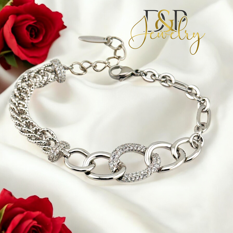 SILVER THIN FANCY LINK BRACELET BR731