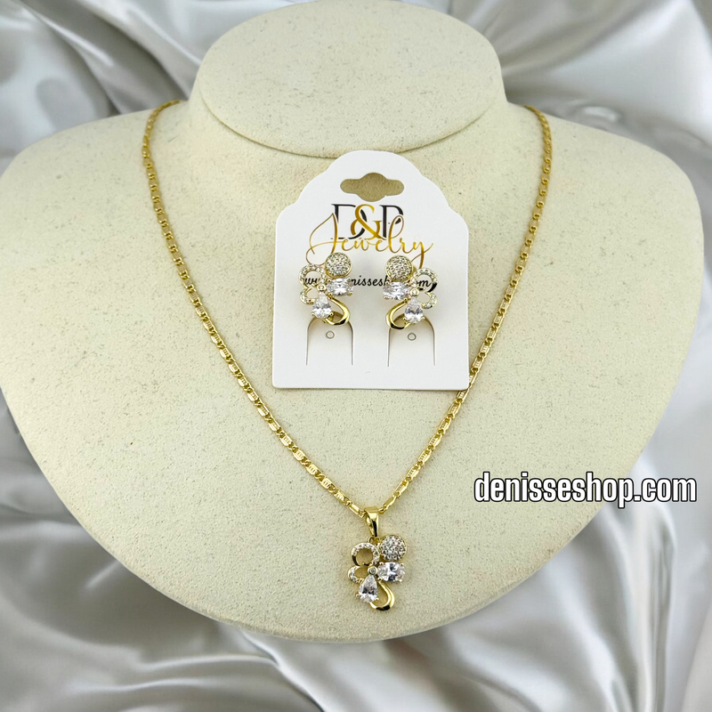 14K / WOMEN WHITE BLING BUTERFLY NECKLACE SET N107