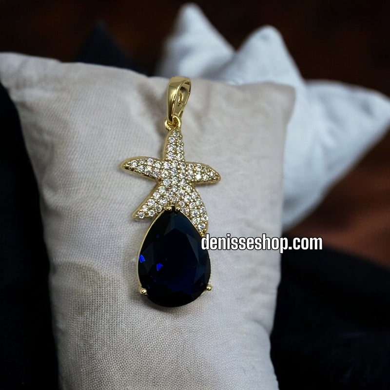 14K DARK BLUE STONE STARFISH PENDANT P208 (CHAIN NOT INCLUDED)