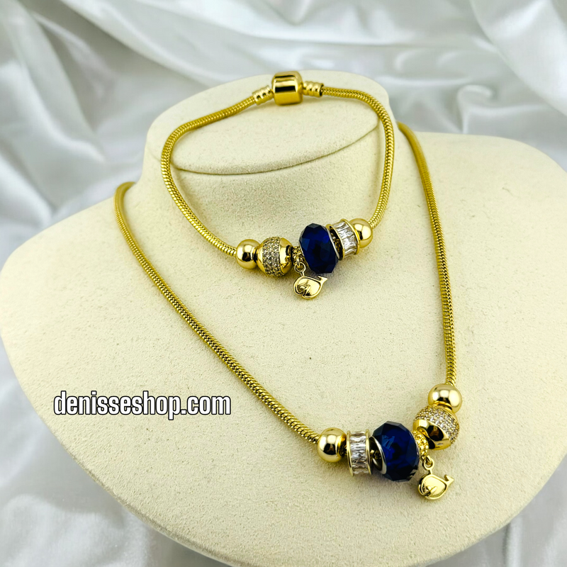 14K GOLD / BLUE PANDORA NECKLACE SET N71