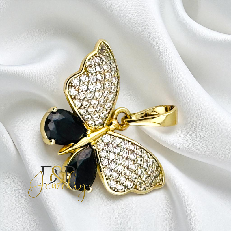 14K GOLD BUTTERFLY STONES PENDANT P885