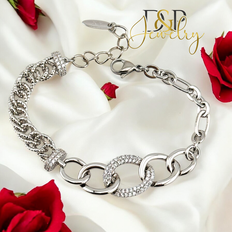 SILVER THIN FANCY LINK BRACELET BR731