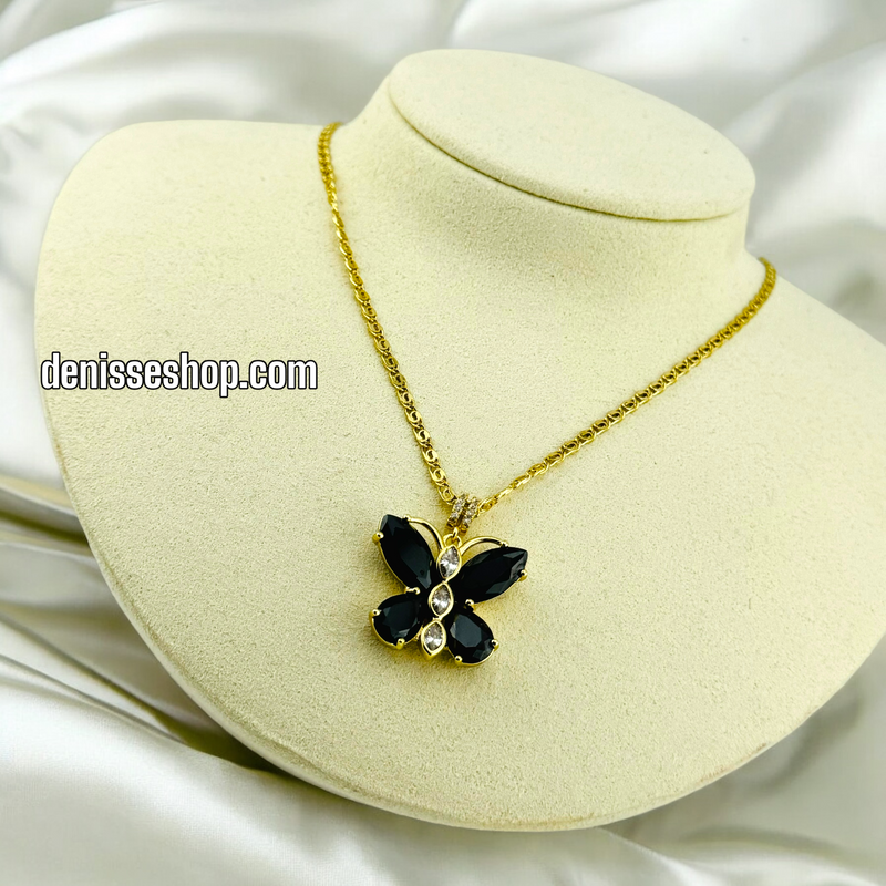 14K BLACK STONE BUTTERFLY PENDANT P472