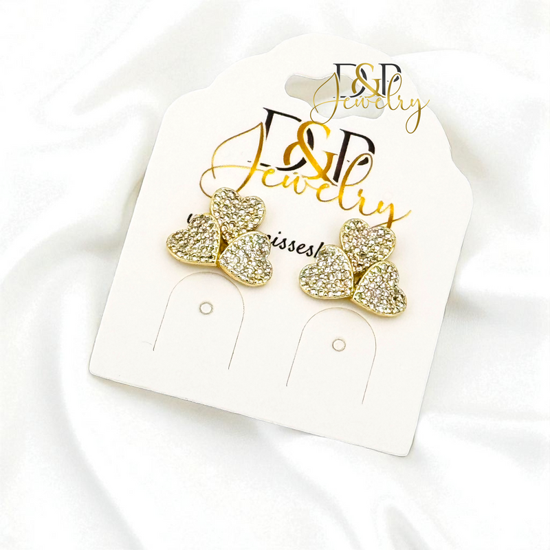 14K TRIPLE HEART EARRING E1044