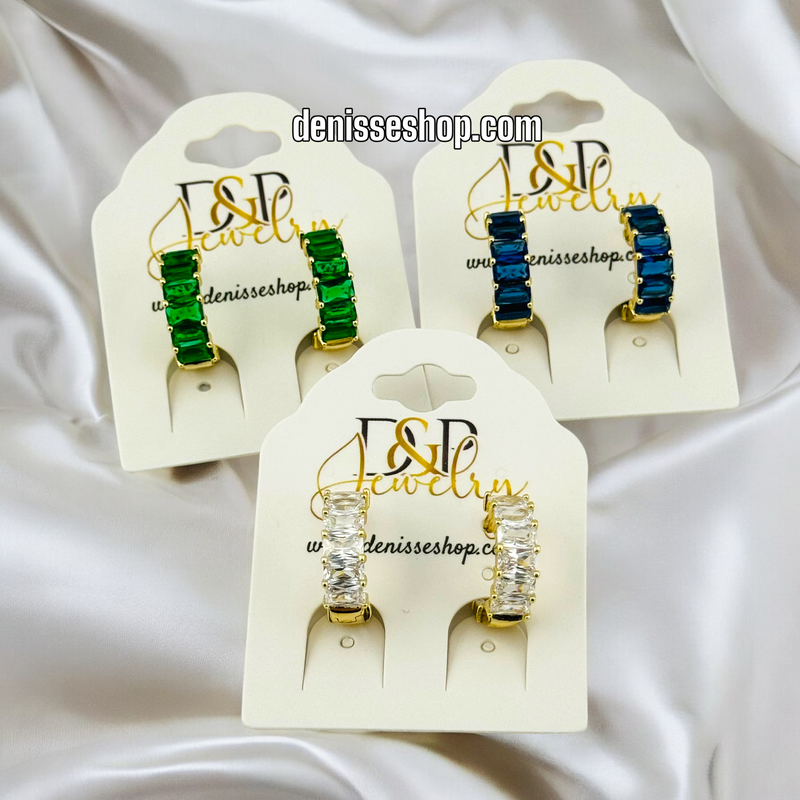 14K GOLD  (WHITE / BLUE / GREEN) COLOR OPTION HOOP EARRING HP493