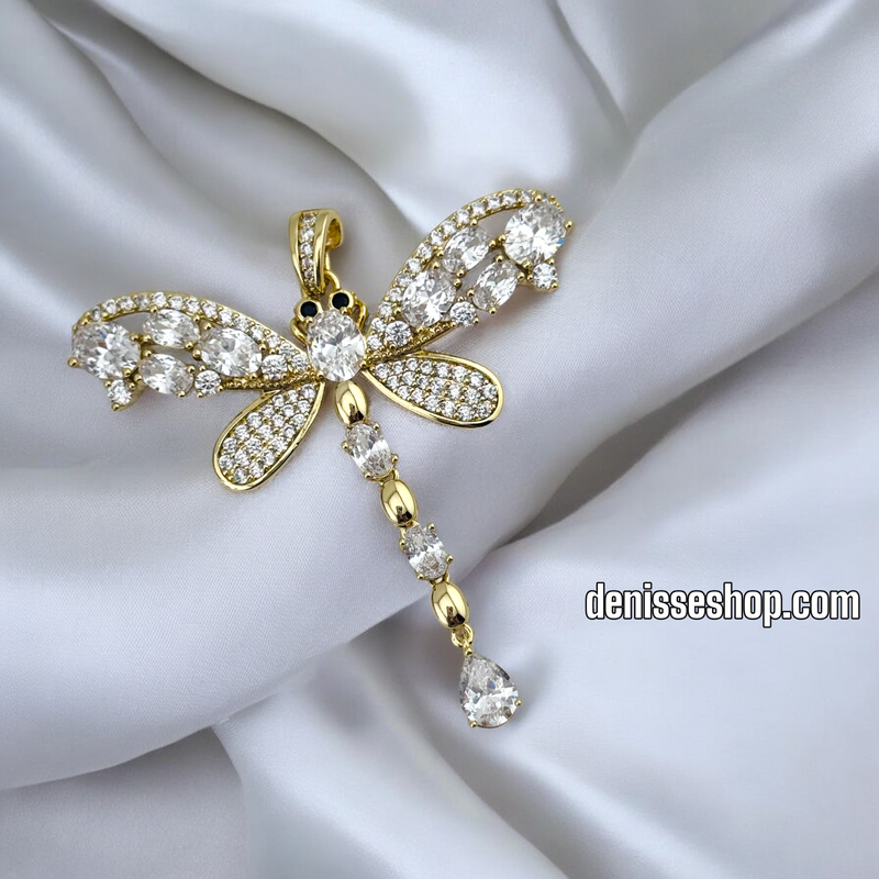 14K WHITE STONE BIG DRAGONFLY PENDANT P657