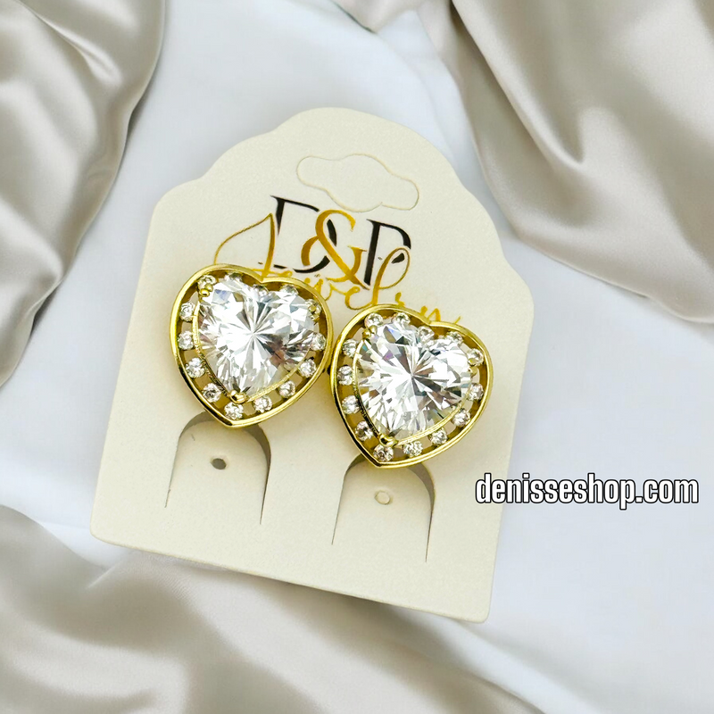 14K FASHION WHITE STONE HEART SHAPED EARRING E654