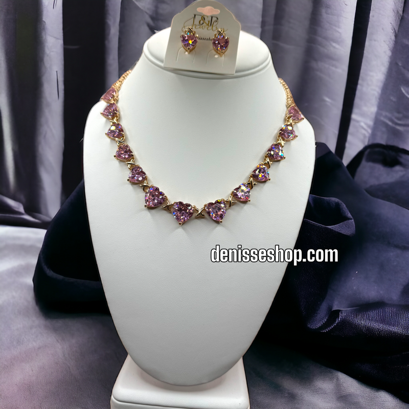 14K PINK HEART NECKLACE SET C1191