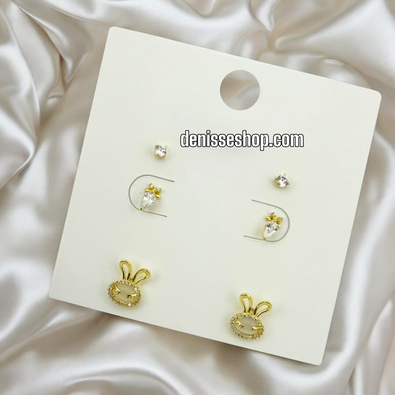 14K BUNNY THREE EARRINGS SET E773