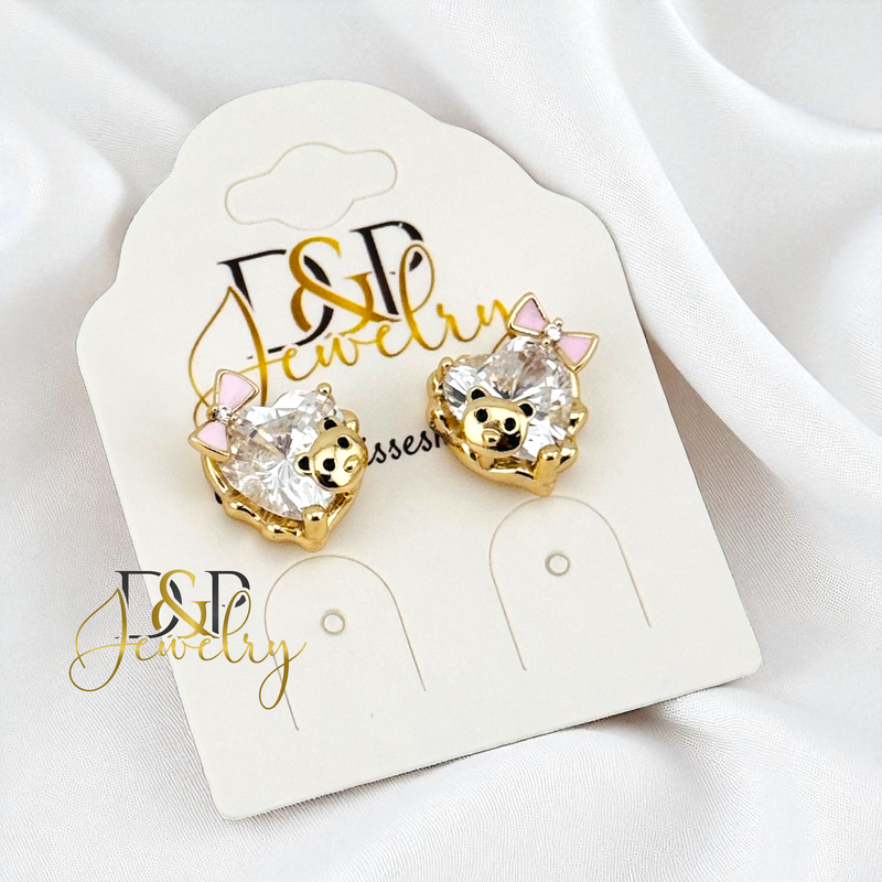14K GOLD/HEART STONE/CHARMS 2VARIANTS STUD EARRING E1024