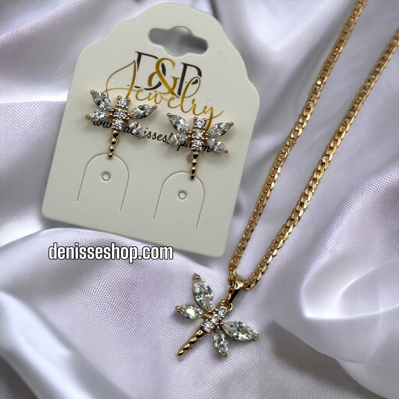 14K WHITE DRAGONFLY NECKLACE SET SIZE 18&