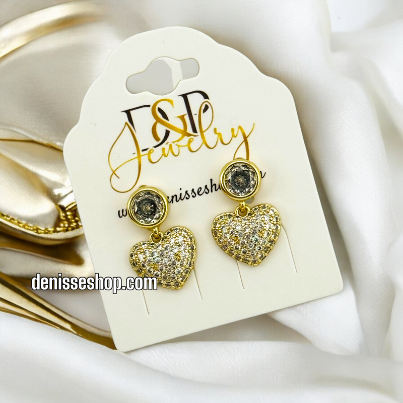 14K HEART WHITE STONE EARRING E633