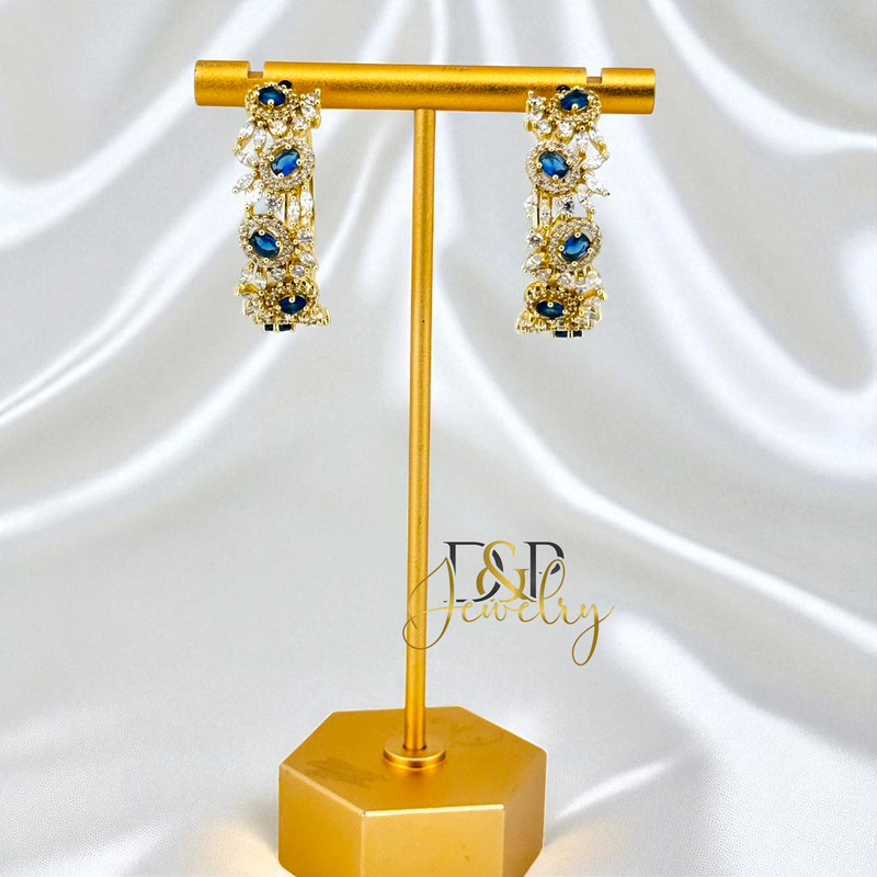 14K GOLD /LONG COLOR STONES 3 VARIANTS HOOP EARRING HP814
