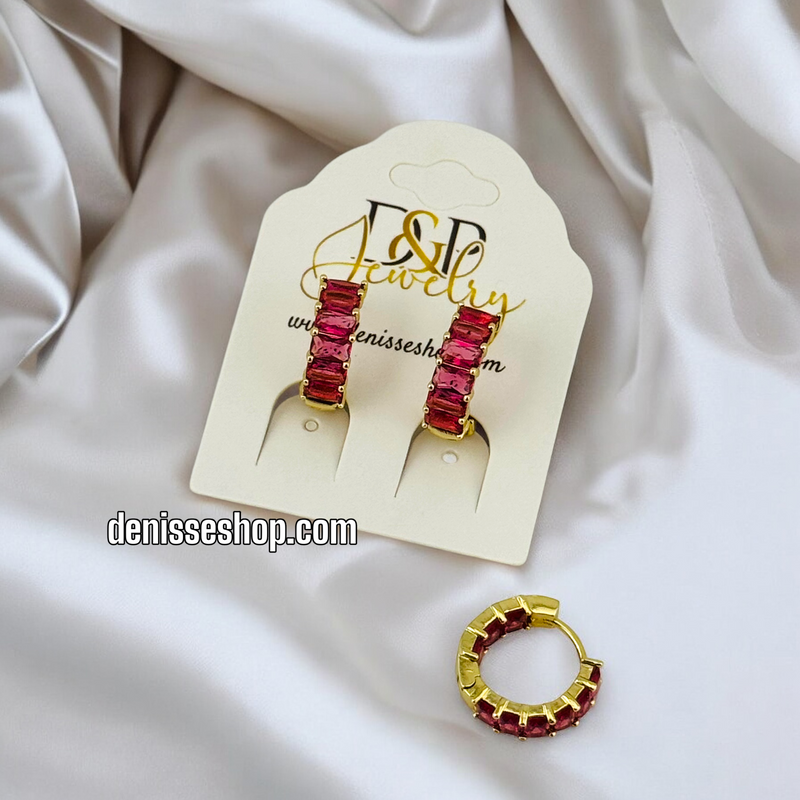 14K GOLD /PINK / MULTICOLOR STONE  HOOP EARRING HP506