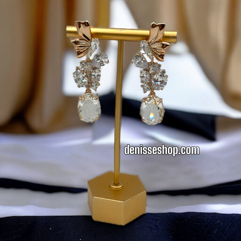 18K WHITE STONE EARRINGS E422