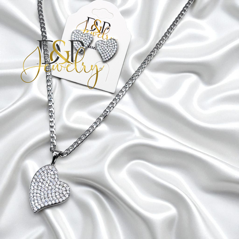 14K WOMAN SILVER HEARTS NECKLACE SET N286