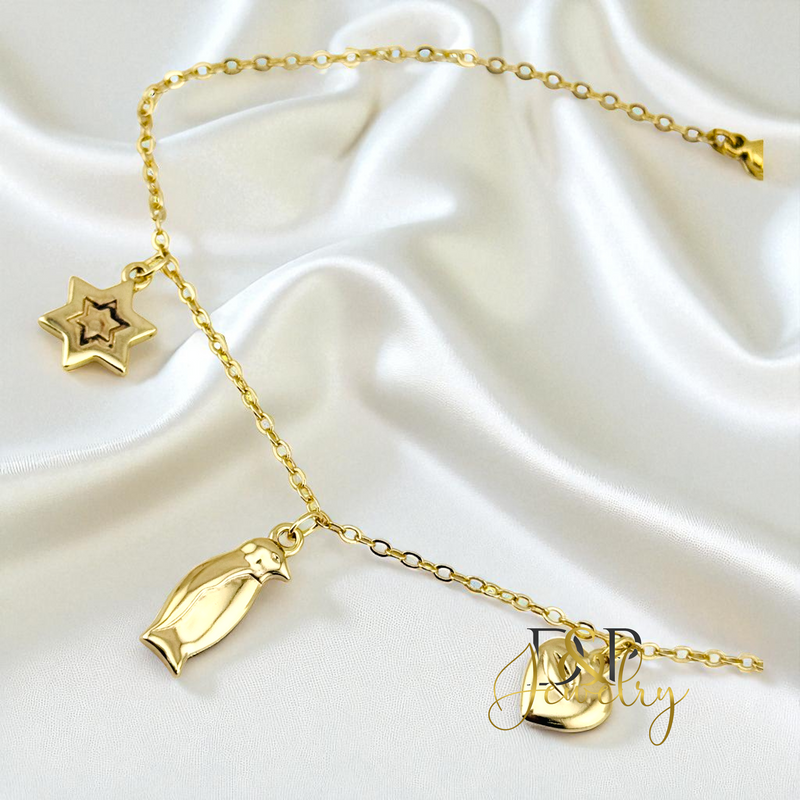 14K STAR/BIRD CHARMS ANKLET BRACELET A39