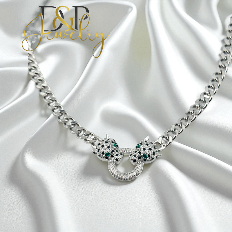 14K WOMAN SILVER PUMA NECKLACE SET N279