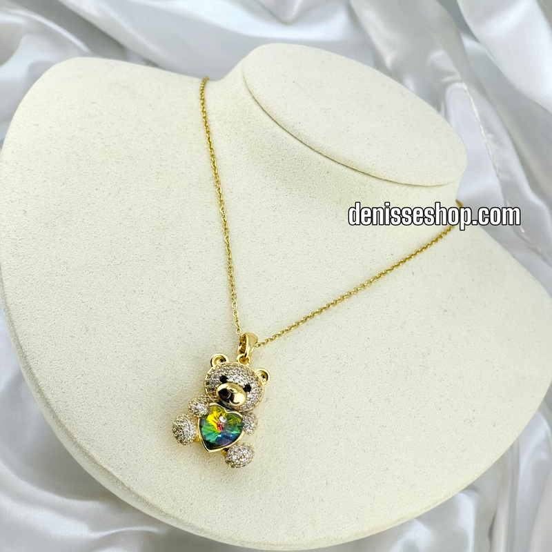 14K GOLD / MULTICOLOR BEAR NECKLACE SET N49