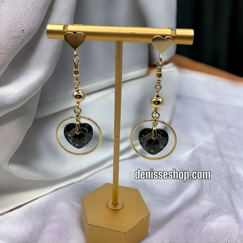 14K BLACK HEART EARRINGS E476