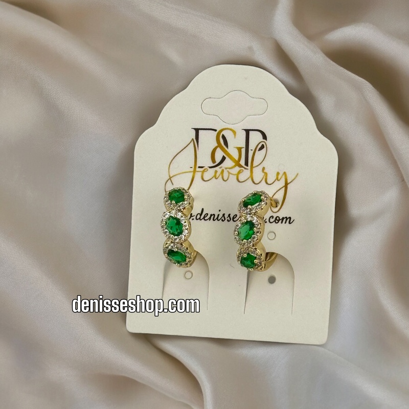 14K GREEN STONE HOOPS HP427