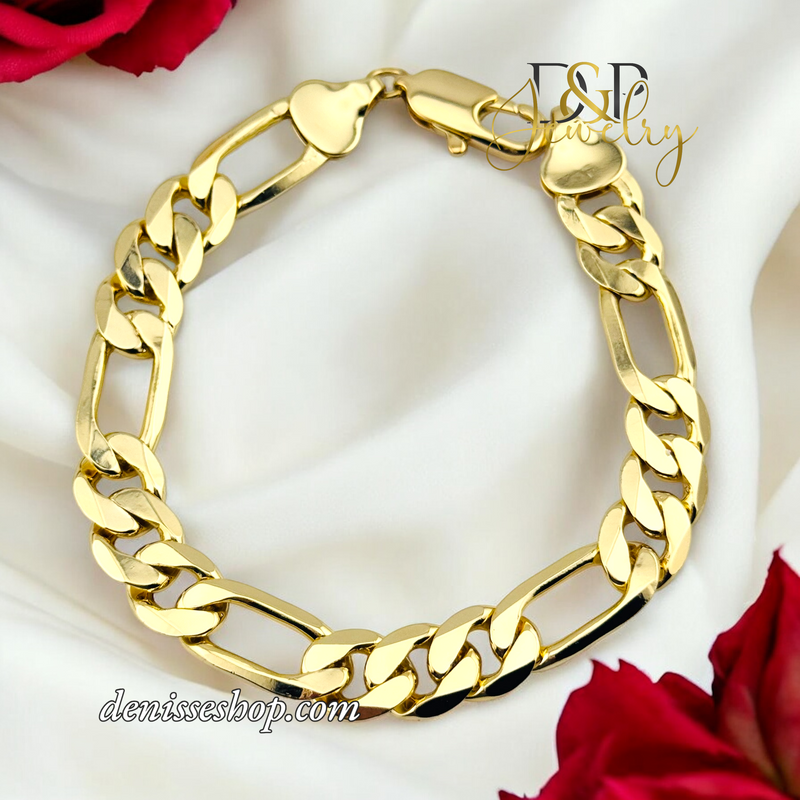 14K FASHION 8MM FIGARO MEN BRACELET 8.5&