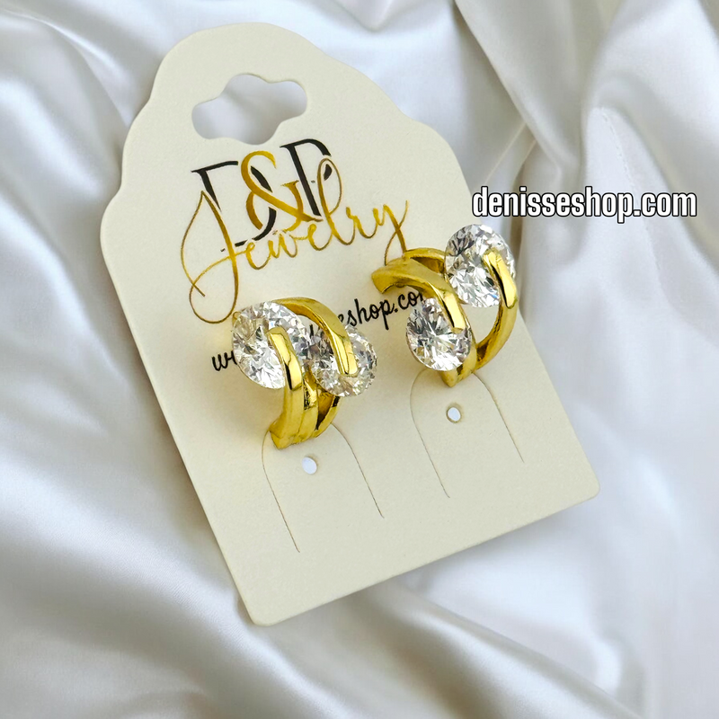 14K GOLD / WHITE DOUBLE STONE  EARRING E682