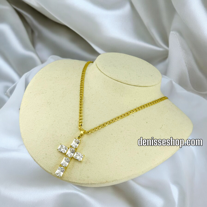 14K / WHITE STONE CROSS PENDANT P547