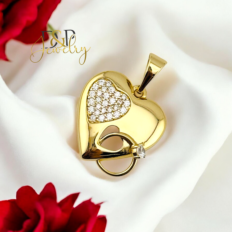 14K HEART AND RING PENDANT P824