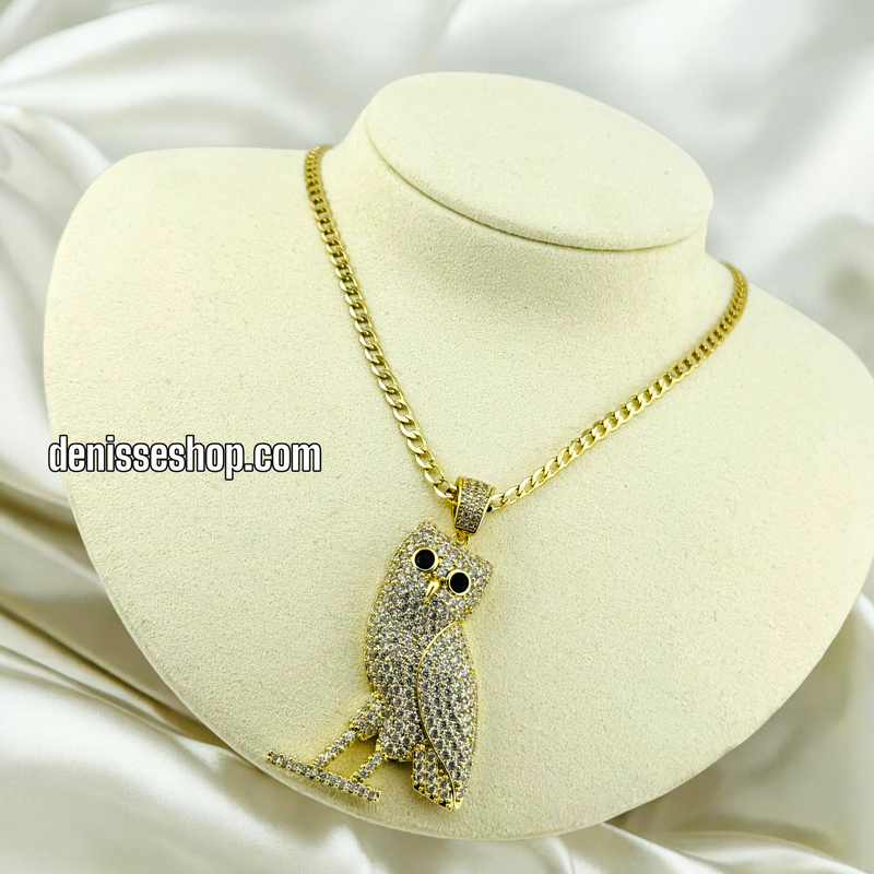 14K FASHION WHITE STONE OWL PENDANT P467