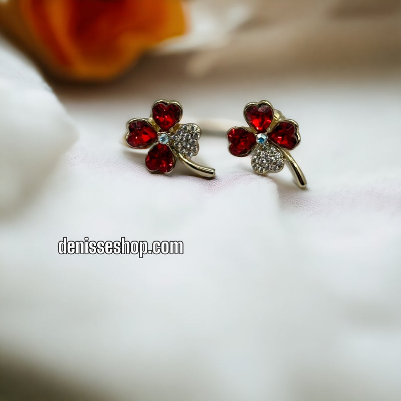 14K Clover Red stone Earrings E332