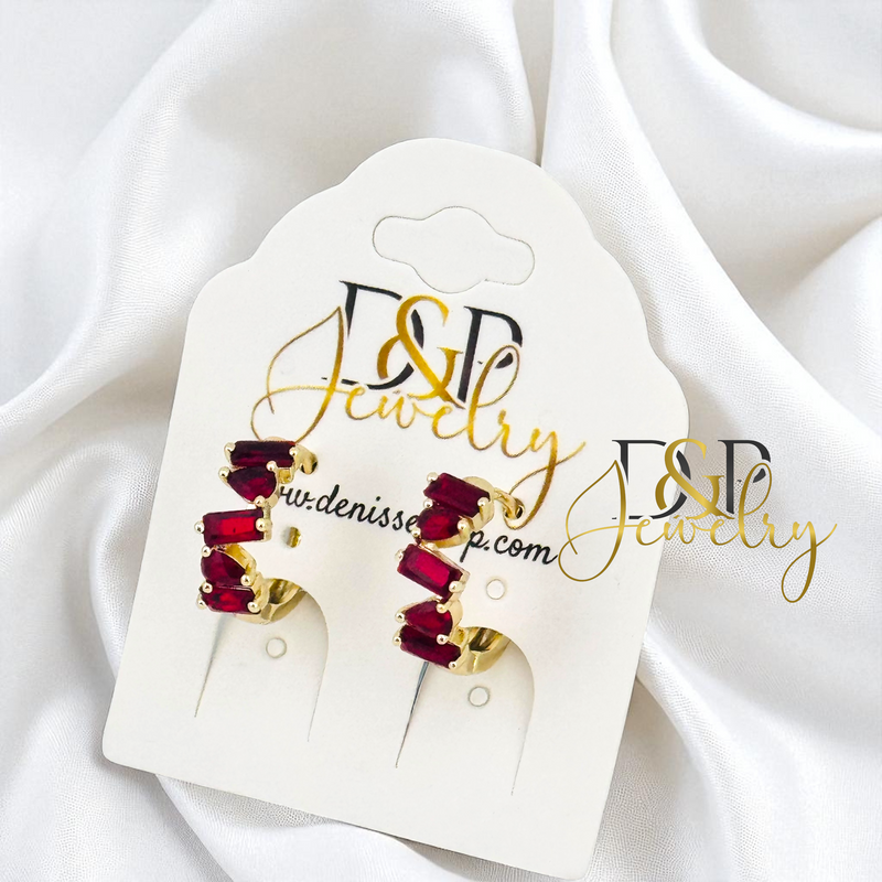 14K MEDIUM STONES HOOP EARRING HP765