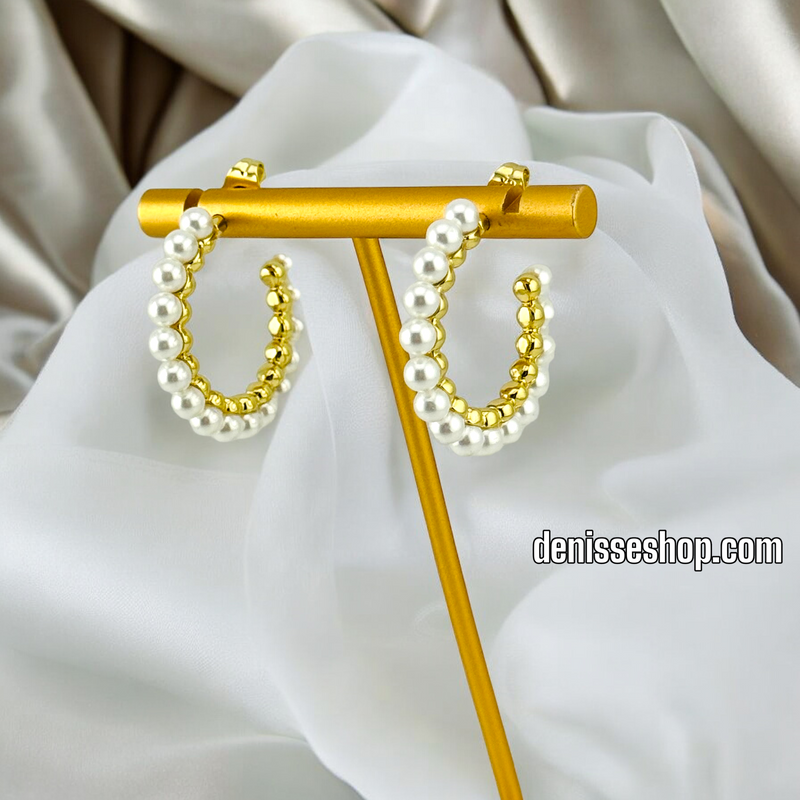 14K GOLD WHITE PEARL HOOP EARRING HP485