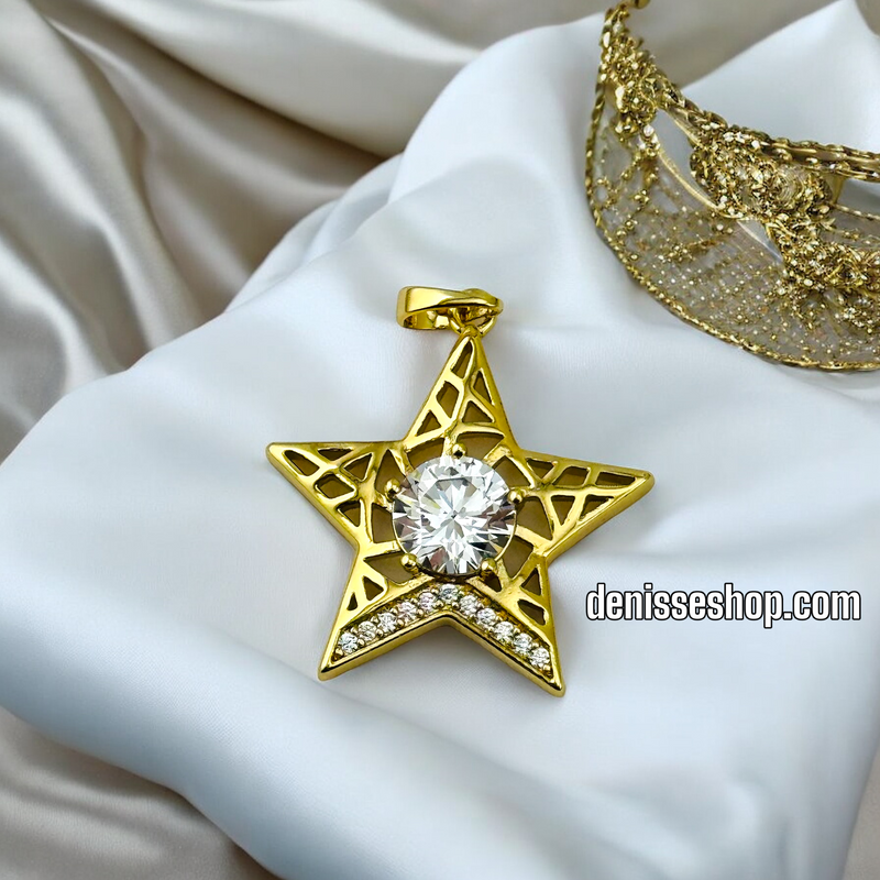 14K GOLD / WHITE STONE STAR PENDANT P489