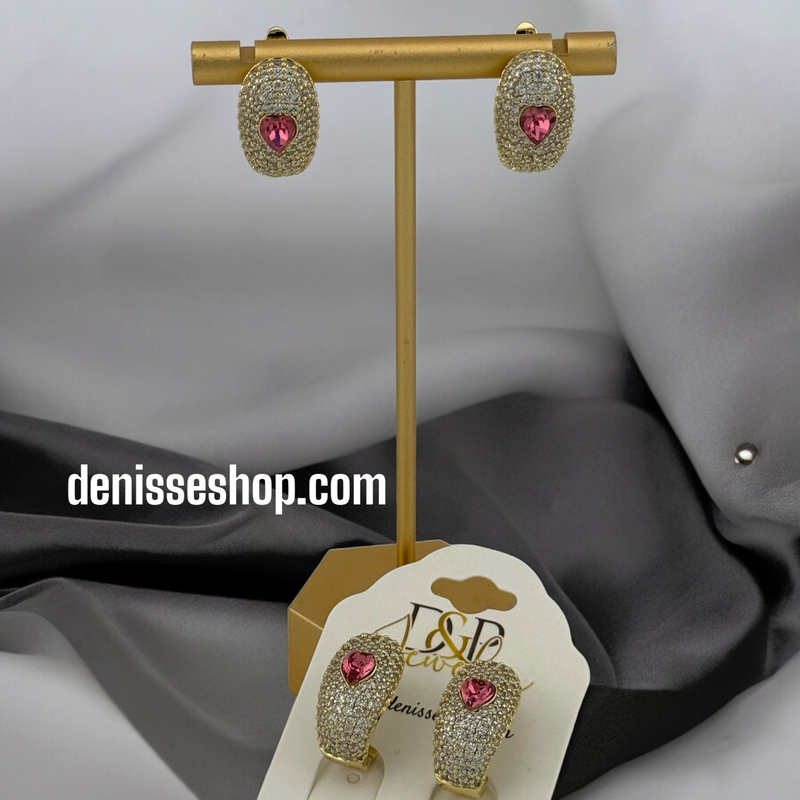 14K PINK HEART GOLD HOOPS HP375