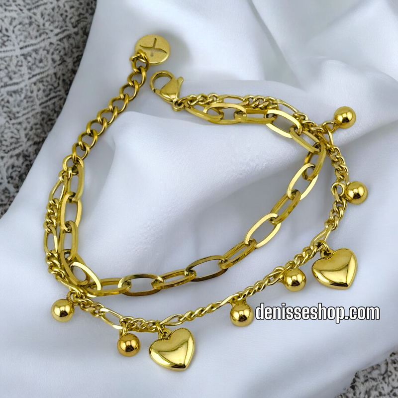 14K / TWO LAYER HEART BRACELET BR538