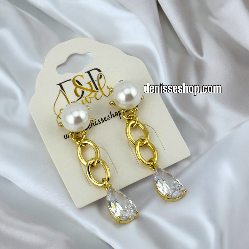 14K WHITE STONE PEARL EARRING E724