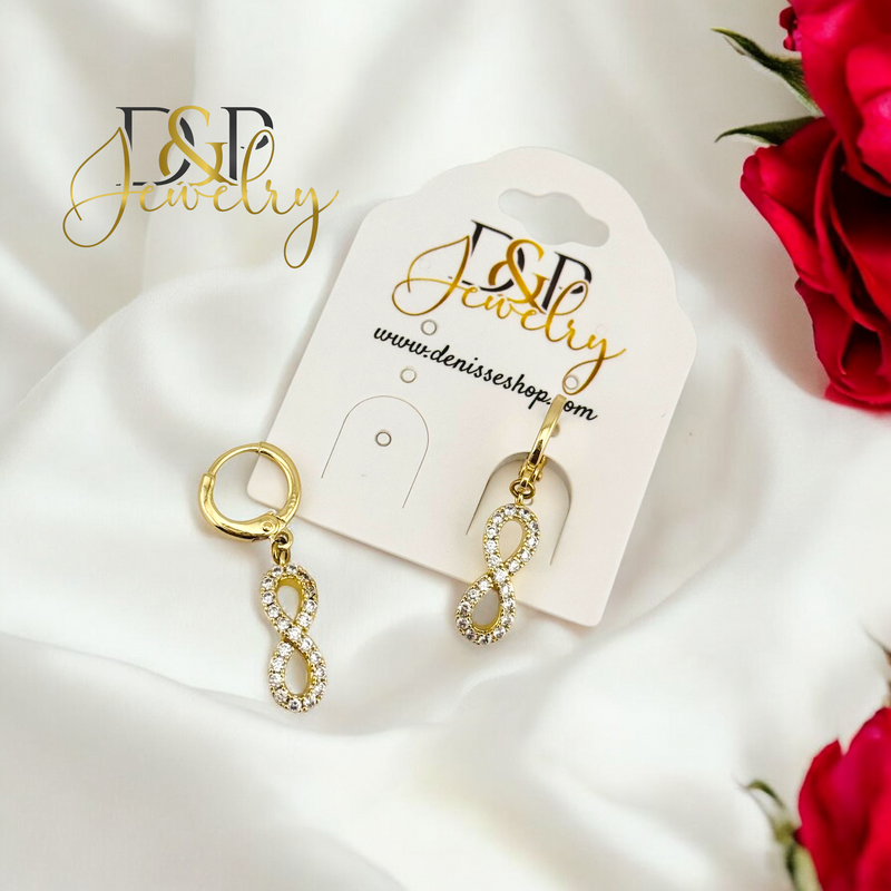 14K WHITE STONES INFINITY HOOP EARRING HP659