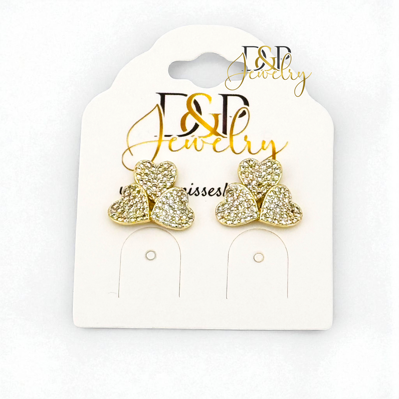 14K TRIPLE HEART EARRING E1044