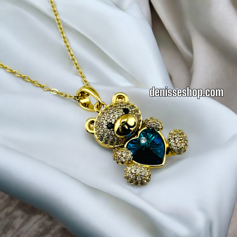 14K GOLD / BLUE STONE BEAR NECKLACE SET N53