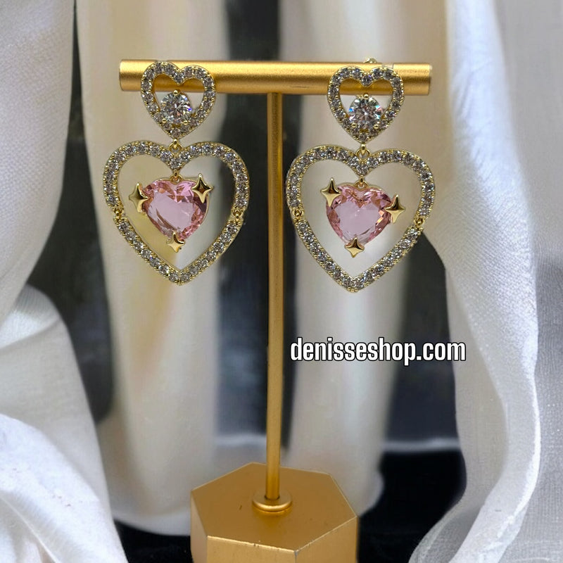 14K PINK HEART EARRINGS E433