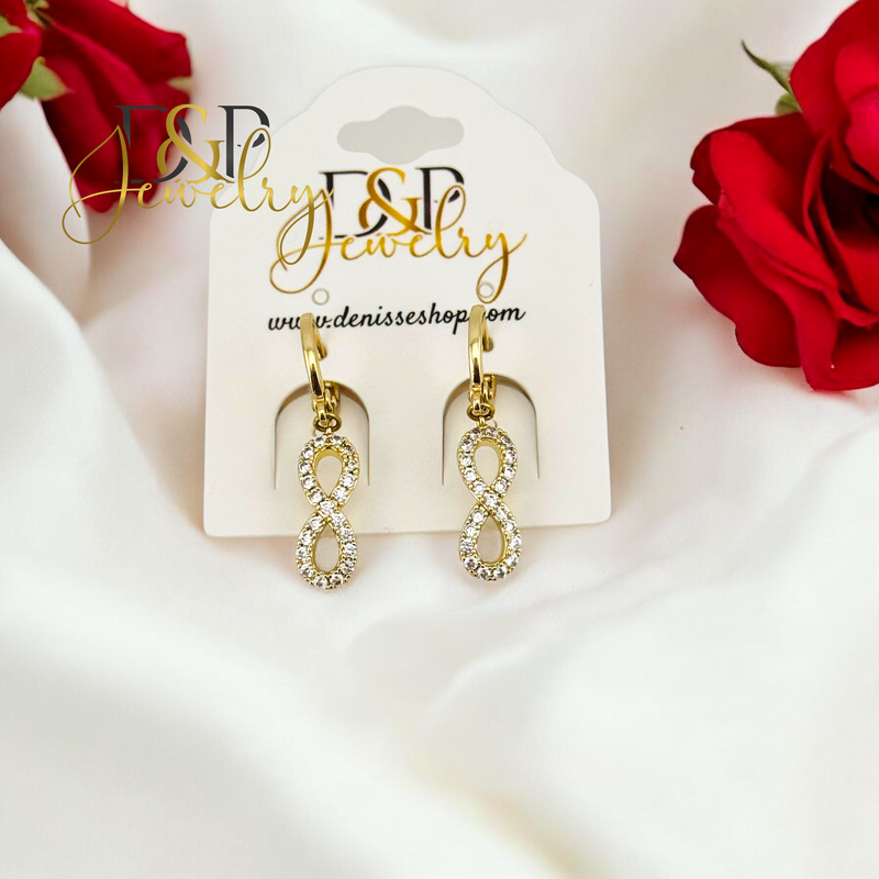 14K WHITE STONES INFINITY HOOP EARRING HP659