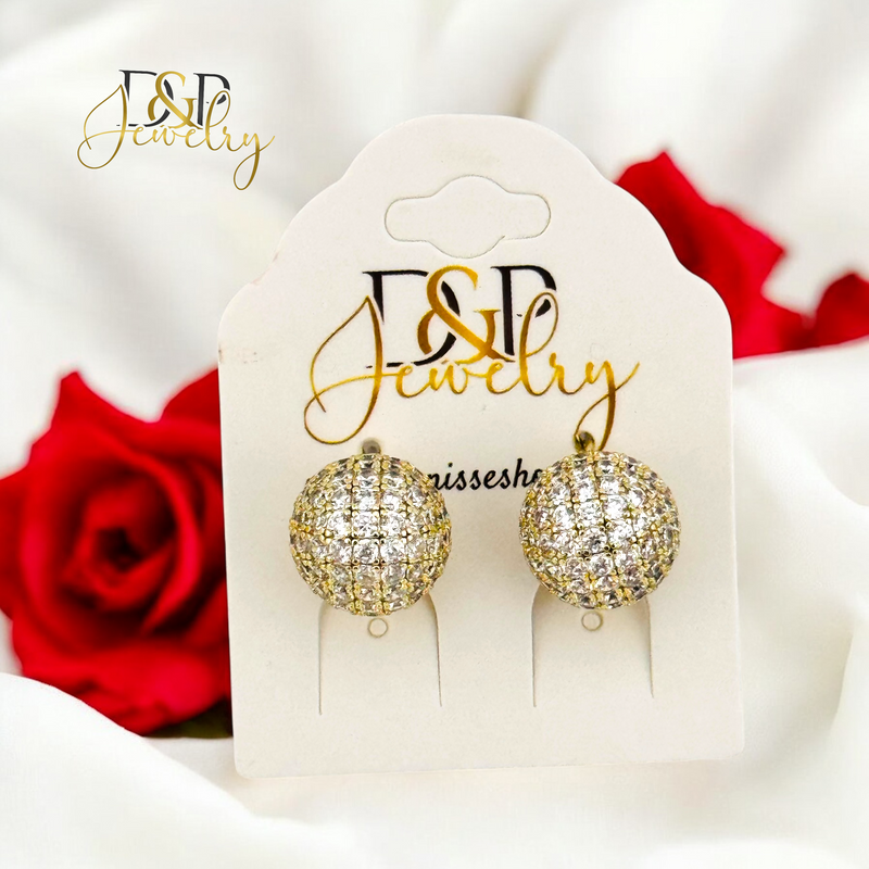 14K WHITE STONES BALL EARRING E879