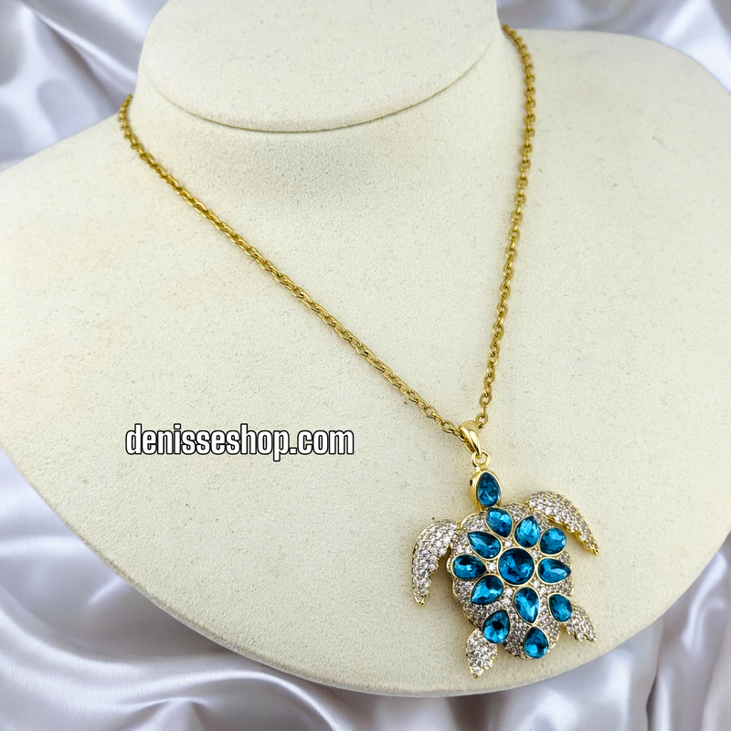 14K GOLD / BLUE TURTLE NECKLACE  N65