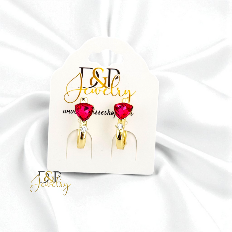 14K PINK HEART HUGGIE EARRING E1036