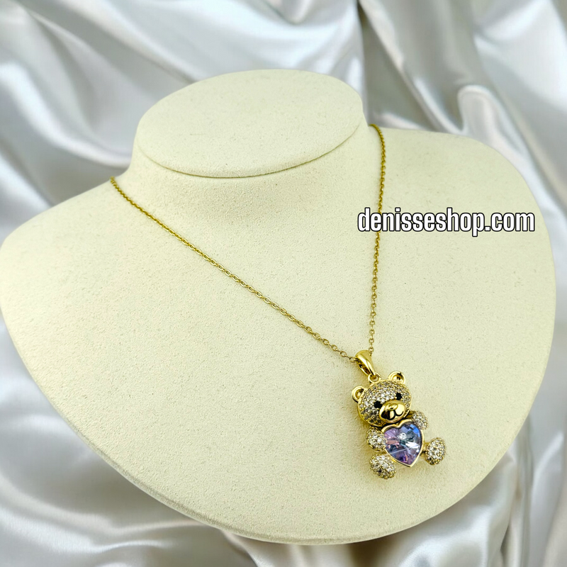 14K GOLD / PURPLE STONE BEAR NECKLACE SET N52