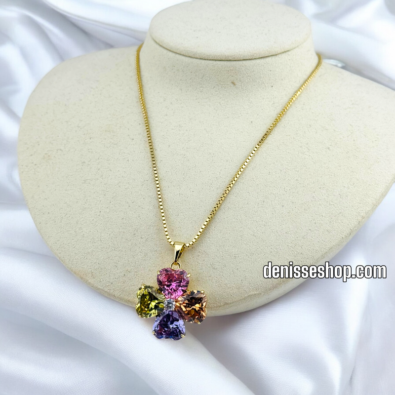 14K COLORFUL CLOVER NECKLACE 18&